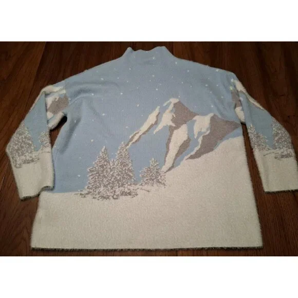 Rachel Zoe Sweater 1X Blue Mountain Snow Winter Soft Pullover Turtle Neck - Picture 7 of 10
